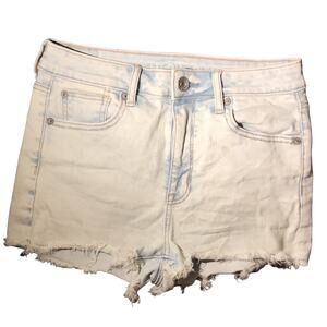 American Eagle Super Hi Rise Shortie Shorts Acid Wash Denim Jean Shorts Raw Hem